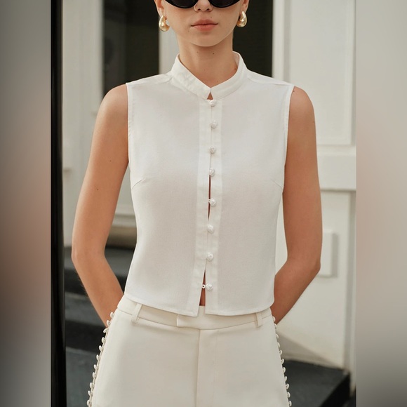 Cotton & Linen Round-Button Semi-Sheer Vest Commense S CC19 ‼️OLD MONEY - Picture 3 of 6